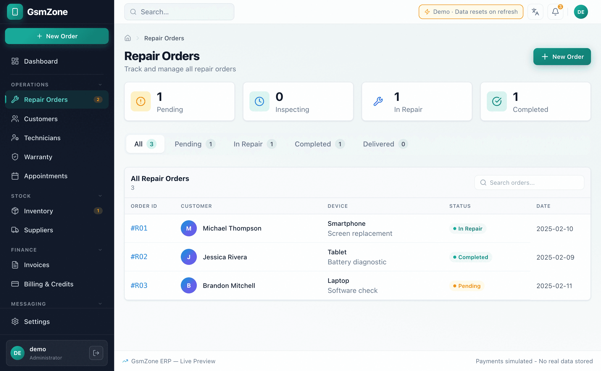 Easy Menu ERP — Repair Orders